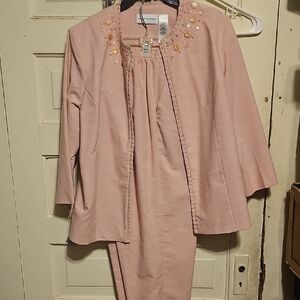 Alfred Dunner Women's Pink Embellished Jacket And Pants